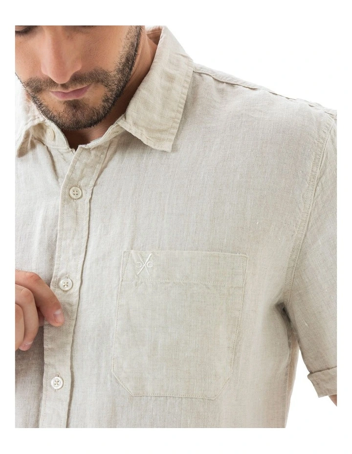 Linen Short Sleeve Shirt in Sand image 4