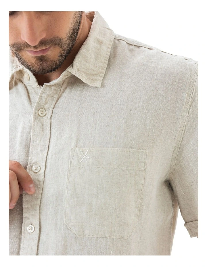 Linen Short Sleeve Shirt in Sand image 4