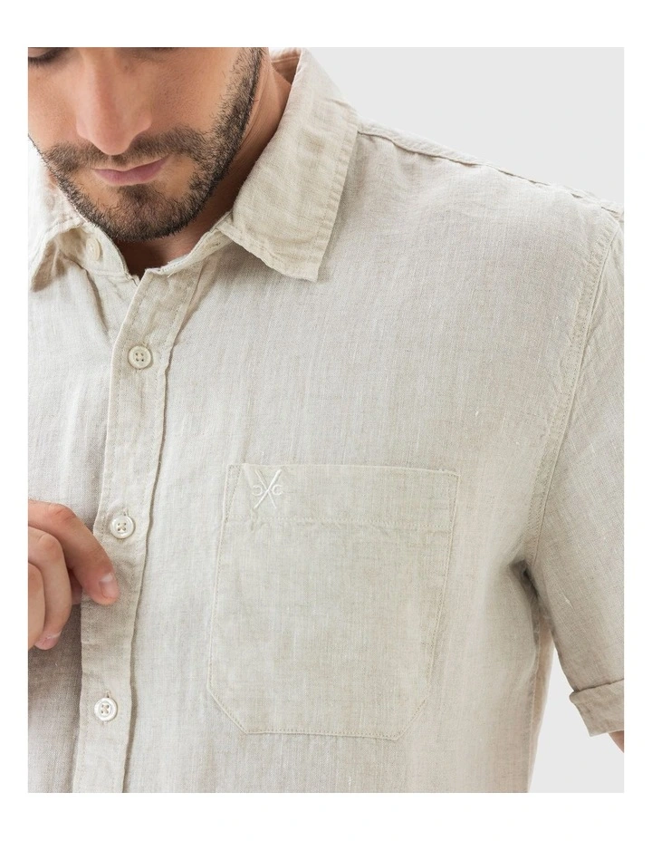 Linen Short Sleeve Shirt in Sand image 4