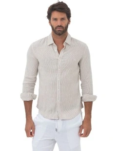 Phoenix Long Sleeves Linen Shirt in Sand