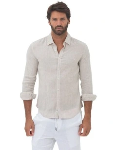 Phoenix Long Sleeves Linen Shirt in Sand