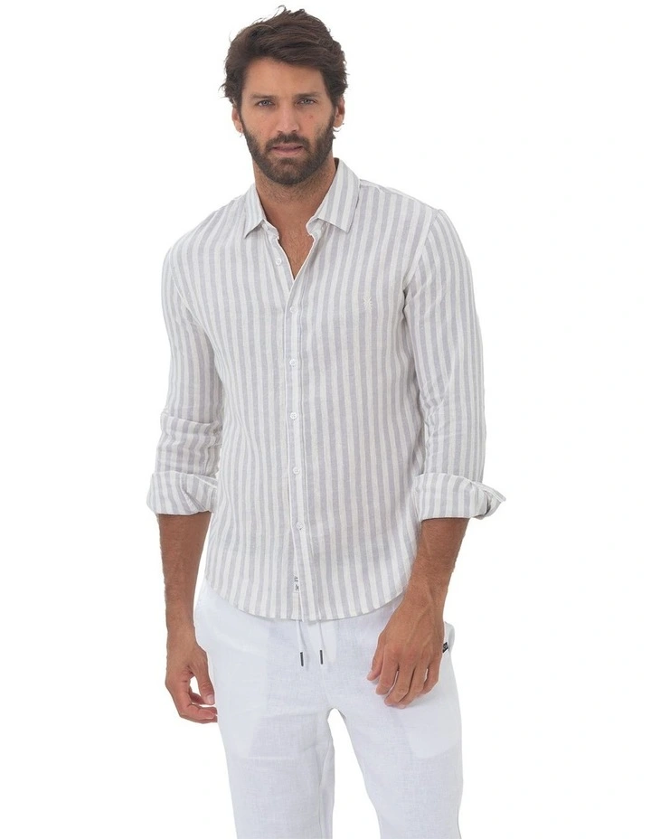 Seattle Long Sleeves Linen Shirt in Grey image 1