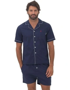 Paris Mens Button Pyjama Set in Blue
