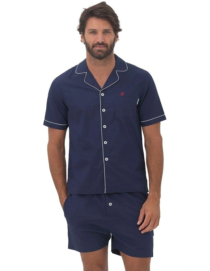 Paris Mens Button Pyjama Set in Blue image 1