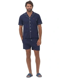 Paris Mens Button Pyjama Set in Blue
