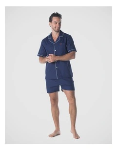 Paris Mens Button Pyjama Set in Blue