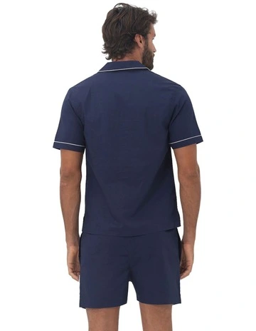 Paris Mens Button Pyjama Set in Blue