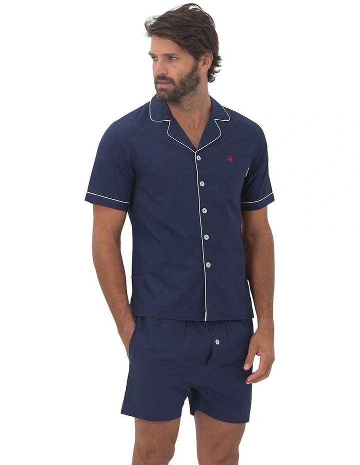 Paris Mens Button Pyjama Set in Blue image 3