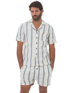Madrid Mens Button Pyjama Set in Navy