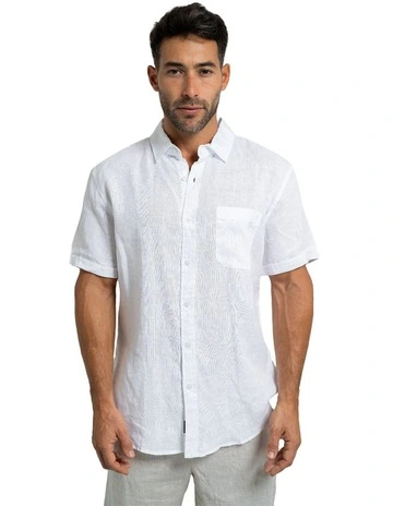 Short Sleeve Linen Shirt in White