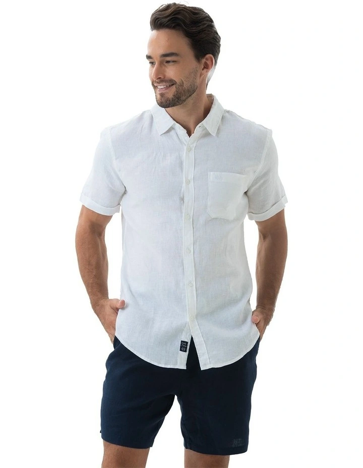 Short Sleeve Linen Shirt in White image 1