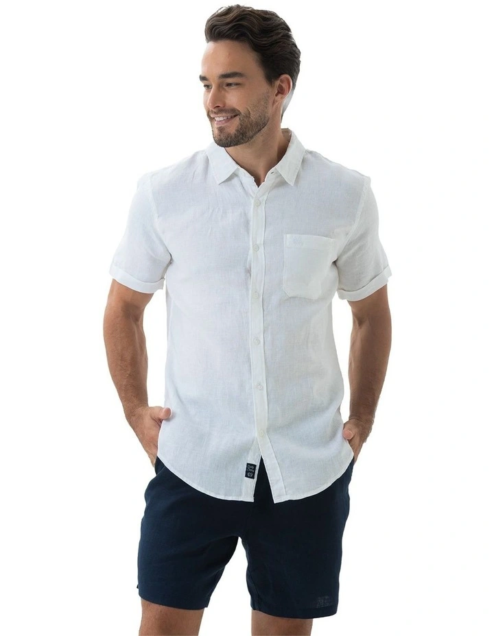 Short Sleeve Linen Shirt in White image 1