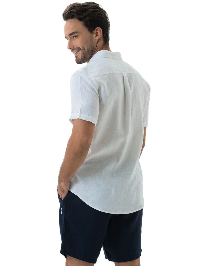 Short Sleeve Linen Shirt in White image 2