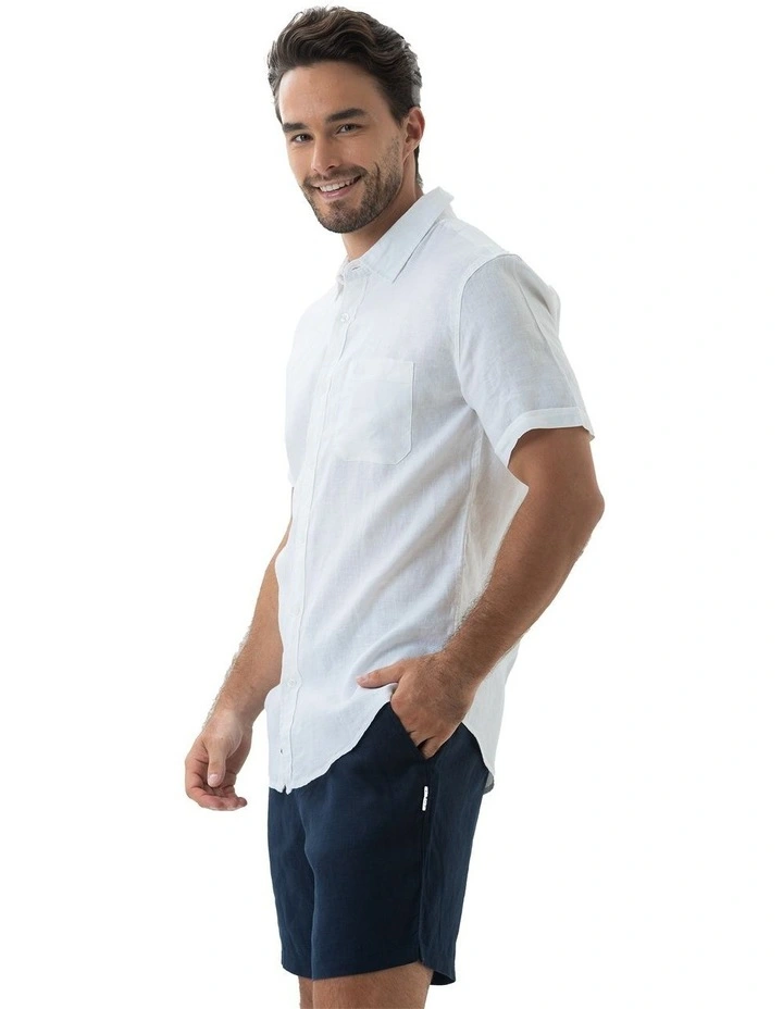 Short Sleeve Linen Shirt in White image 3