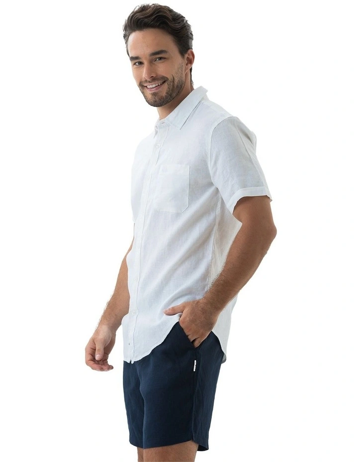 Short Sleeve Linen Shirt in White image 3