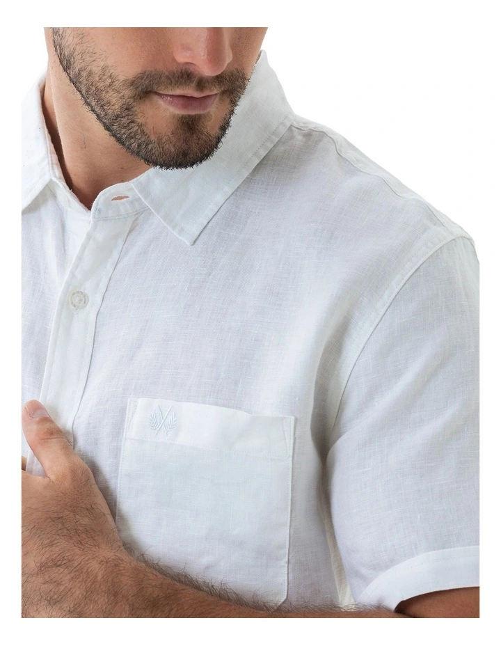 Short Sleeve Linen Shirt in White image 4