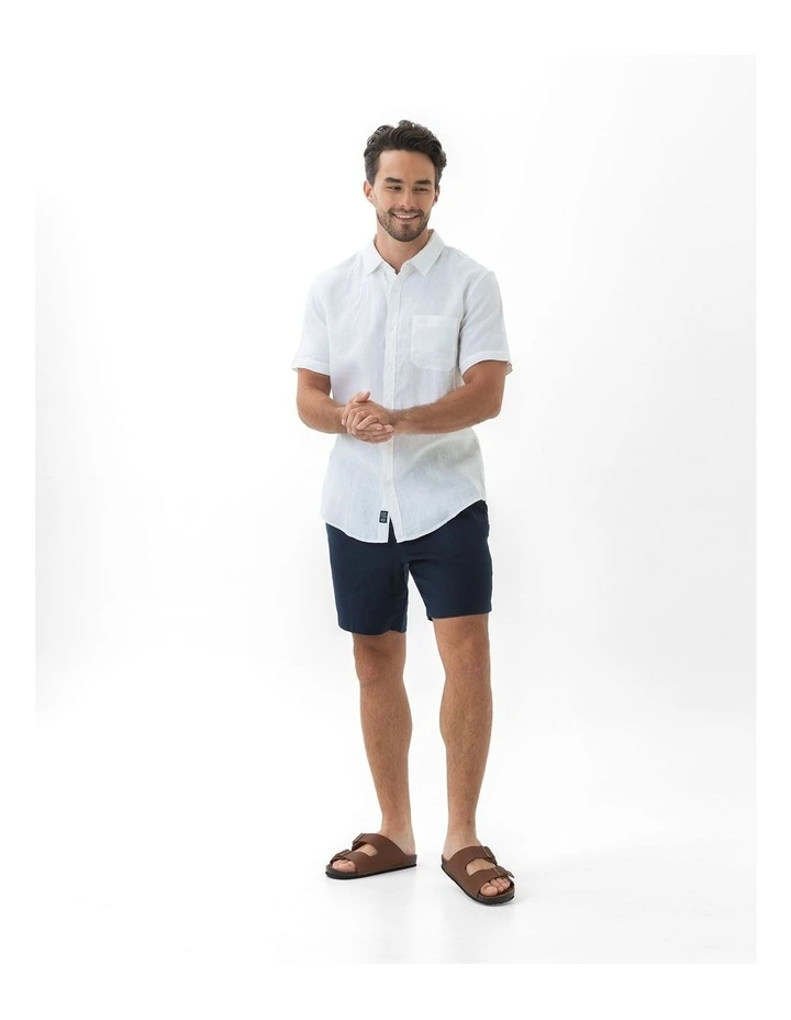 Short Sleeve Linen Shirt in White image 5