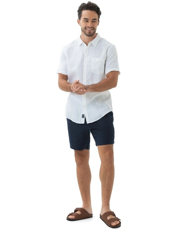 Short Sleeve Linen Shirt in White image 5