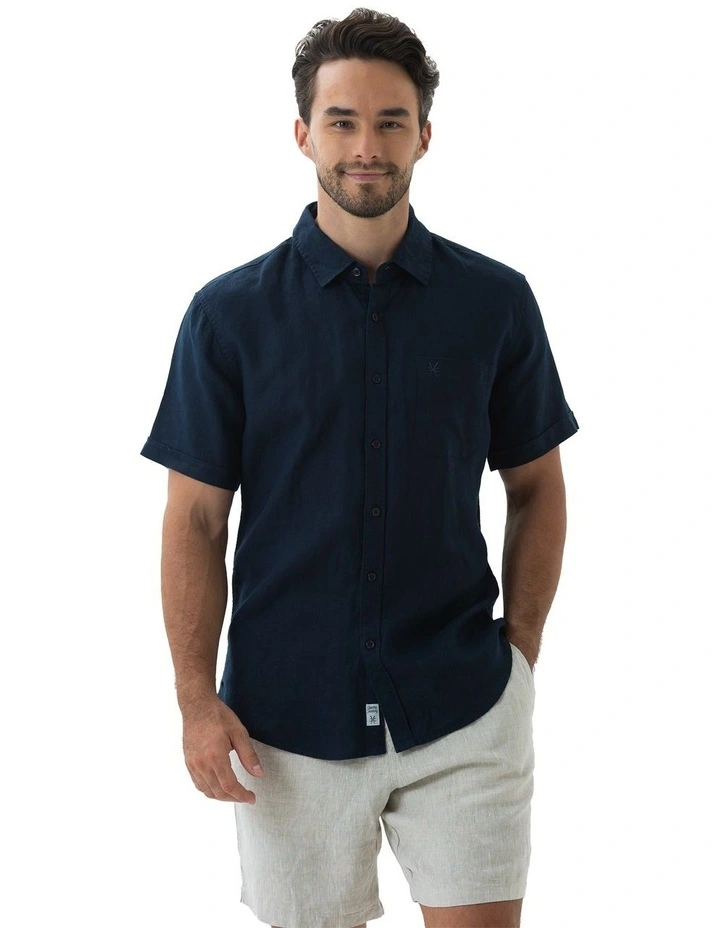 Short Sleeve Linen Shirt in Navy image 1