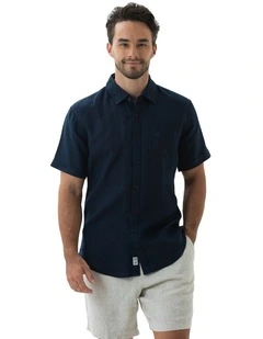 Short Sleeve Linen Shirt in Navy