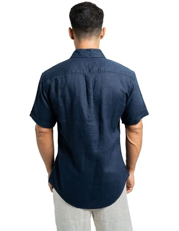 Short Sleeve Linen Shirt in Navy