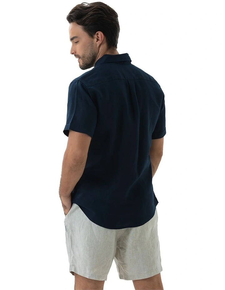 Short Sleeve Linen Shirt in Navy image 2