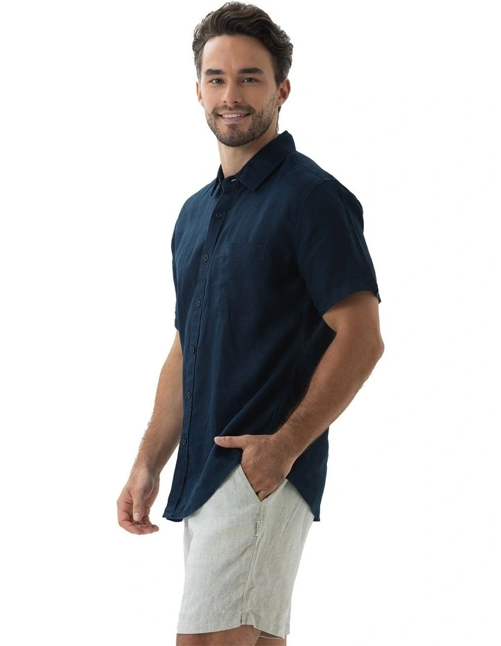 Short Sleeve Linen Shirt in Navy image 3