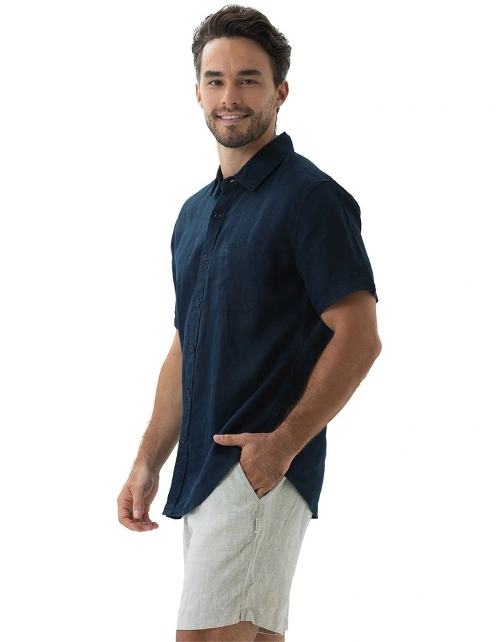 Short Sleeve Linen Shirt in Navy image 3