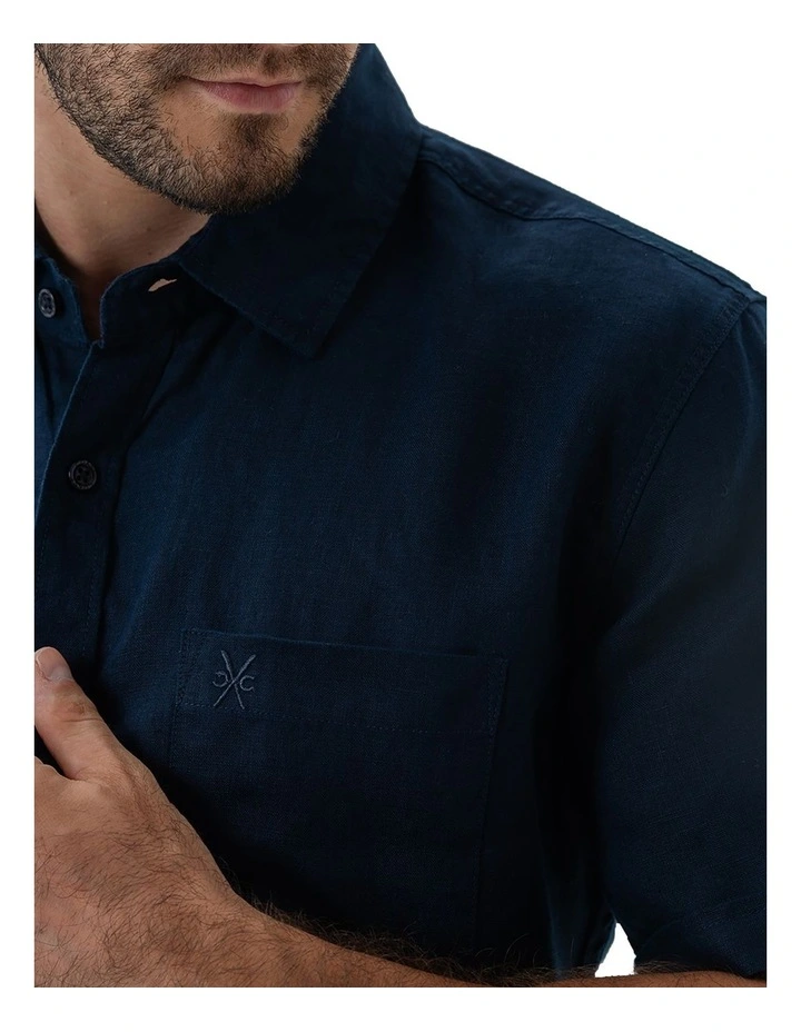 Short Sleeve Linen Shirt in Navy image 4