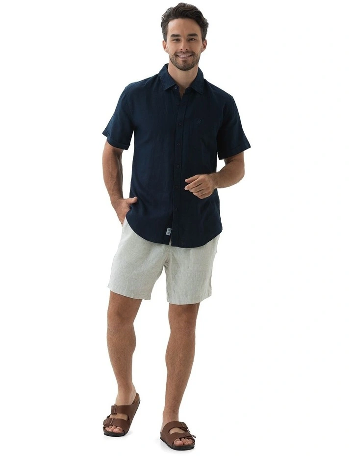 Short Sleeve Linen Shirt in Navy image 5