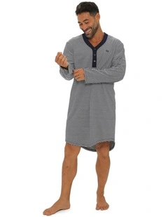 Long Sleeve Stripe Nightshirt Pyjama in Grey