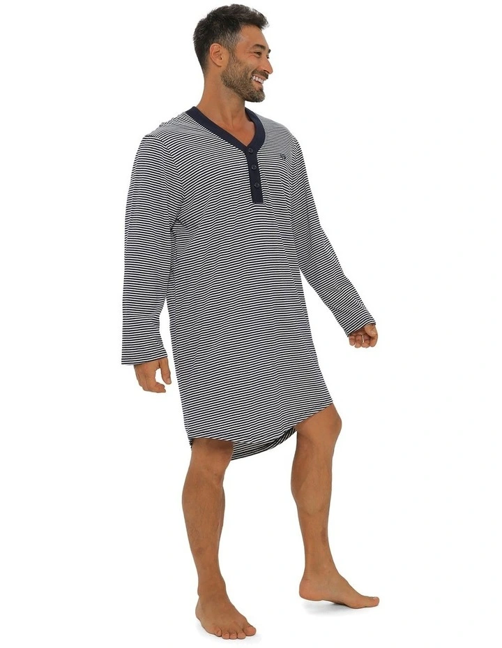 Long Sleeve Stripe Nightshirt Pyjama in Grey image 3