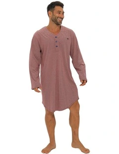 Long Sleeve Stripe Nightshirt in Red