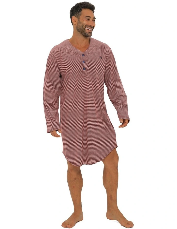 Long Sleeve Stripe Nightshirt in Red image 1