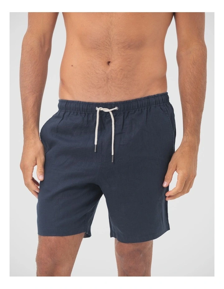 Linen Short in Navy image 4