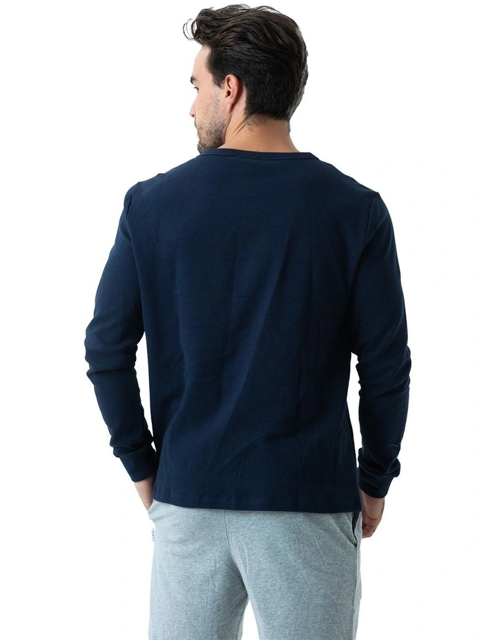 Long Sleeve Waffle Top in Navy image 2