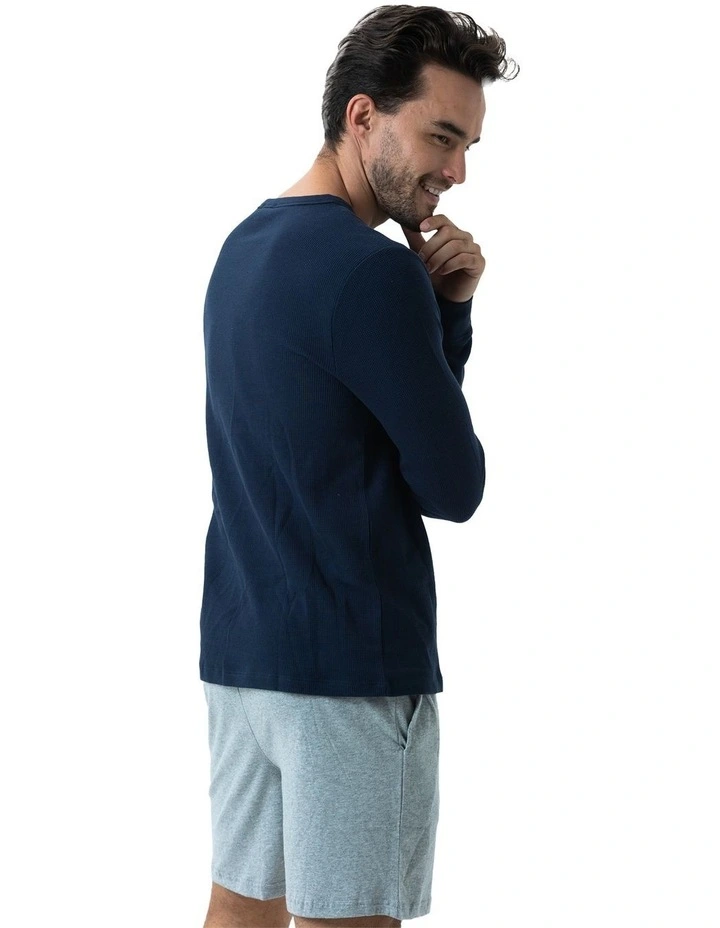 Long Sleeve Waffle Top in Navy image 3