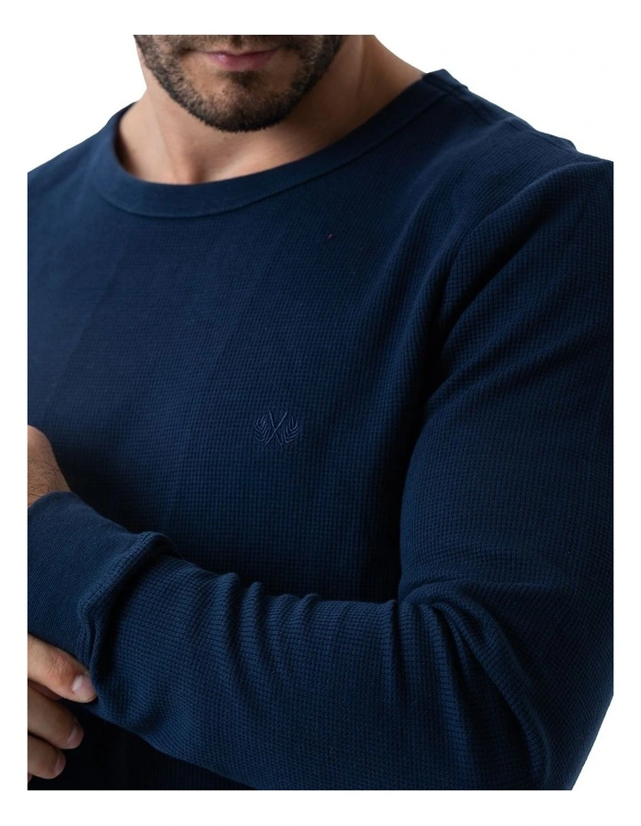 Long Sleeve Waffle Top in Navy image 4