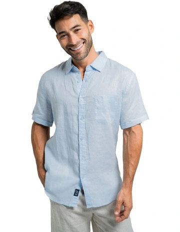 Short Sleeve Linen Shirt in Sky Blue