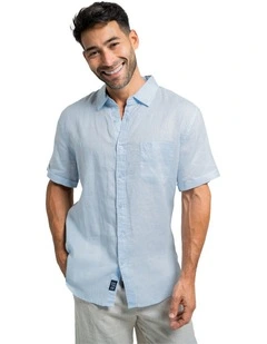 Short Sleeve Linen Shirt in Sky Blue