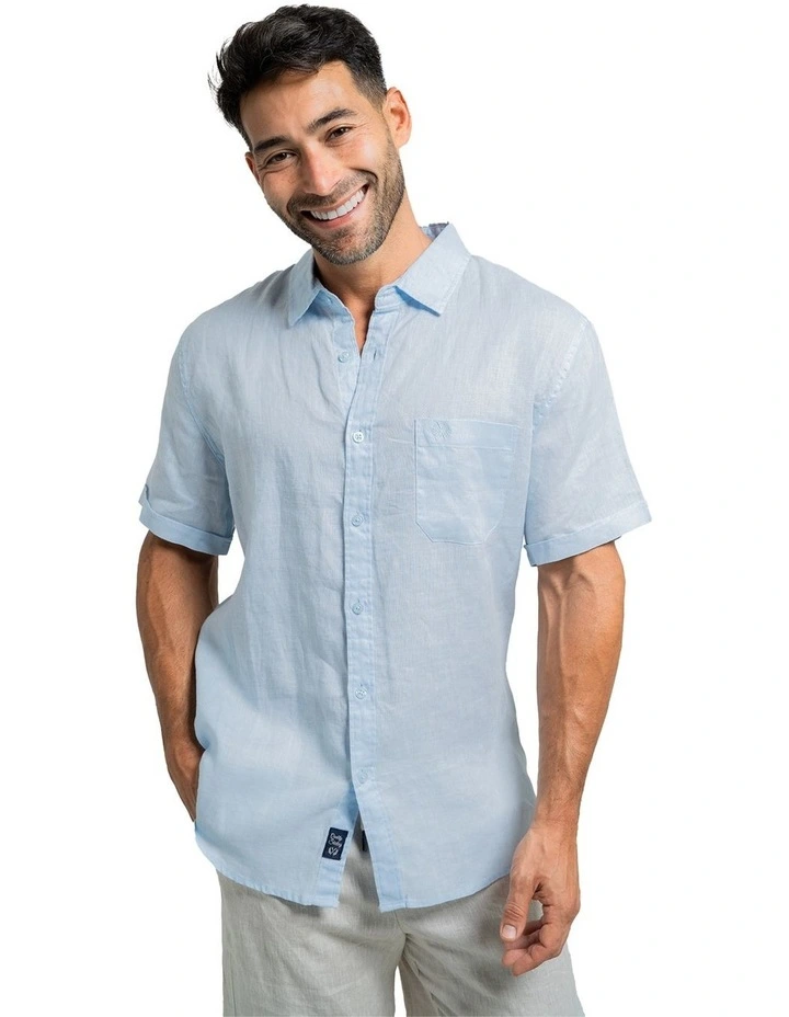 Short Sleeve Linen Shirt in Sky Blue image 1