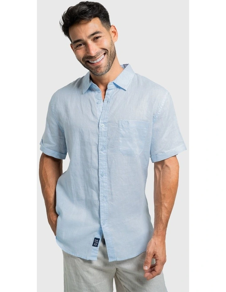 Short Sleeve Linen Shirt in Sky Blue image 1