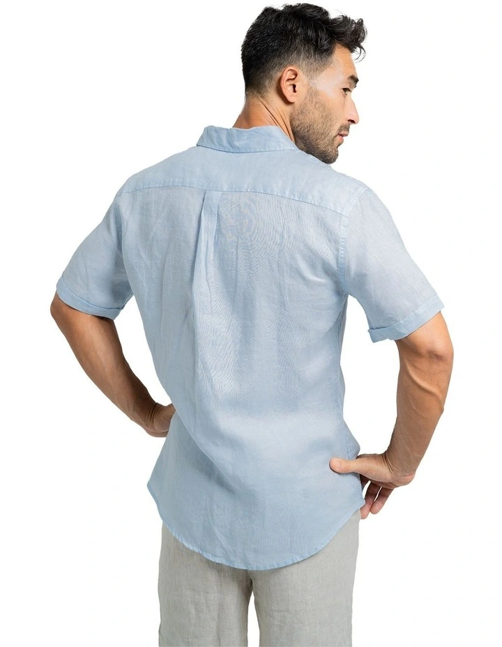 Short Sleeve Linen Shirt in Sky Blue image 2