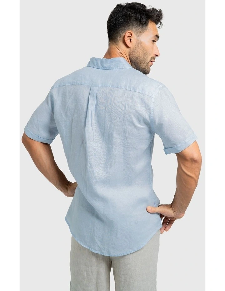Short Sleeve Linen Shirt in Sky Blue image 2