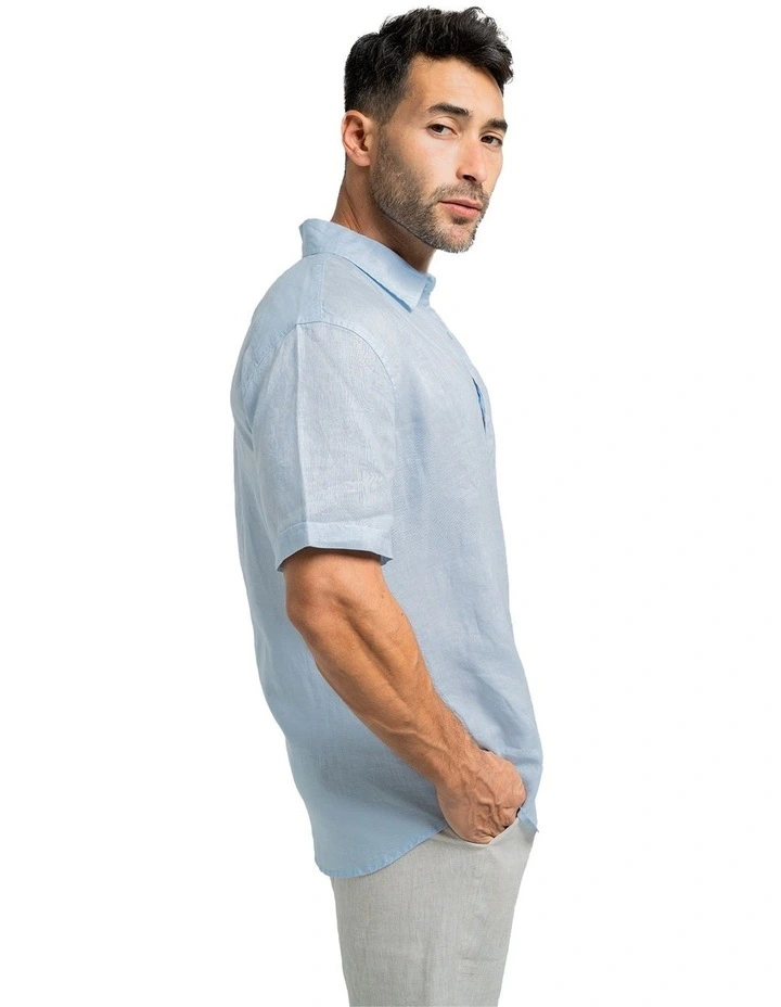 Short Sleeve Linen Shirt in Sky Blue image 3