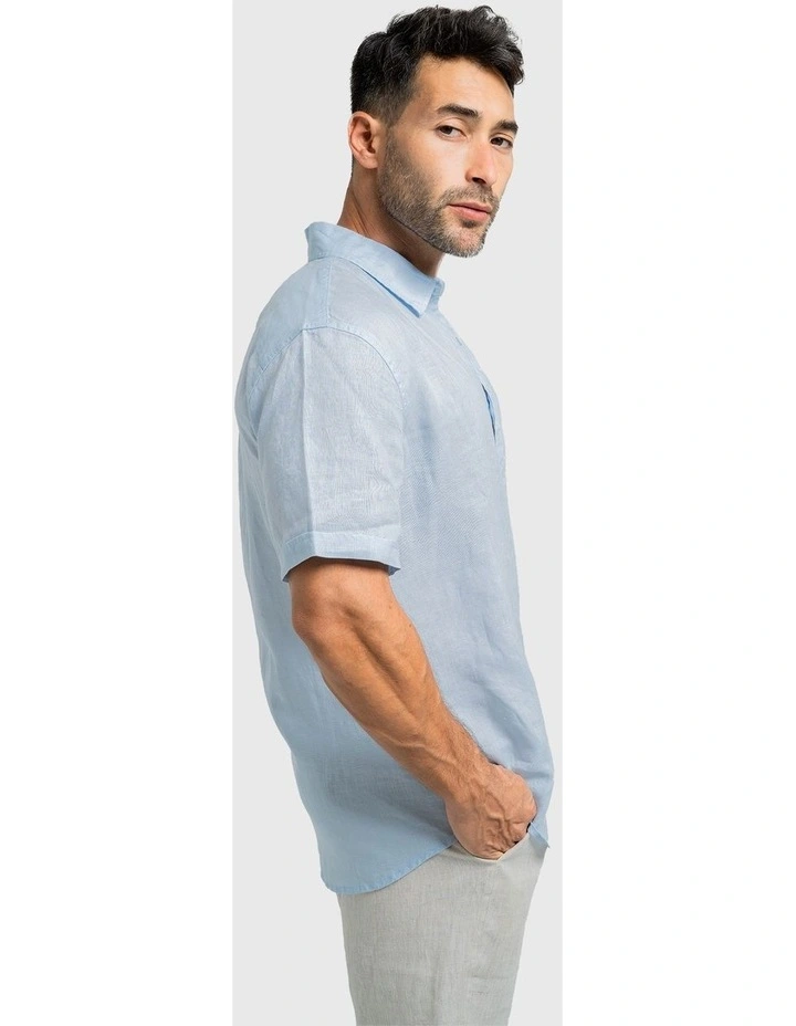 Short Sleeve Linen Shirt in Sky Blue image 3