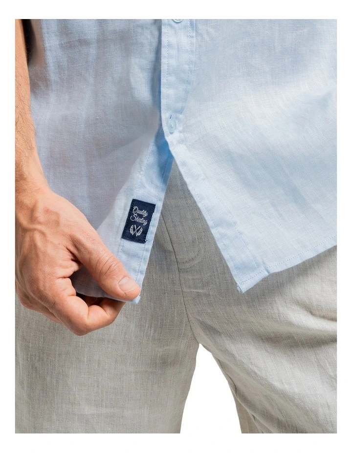 Short Sleeve Linen Shirt in Sky Blue image 4