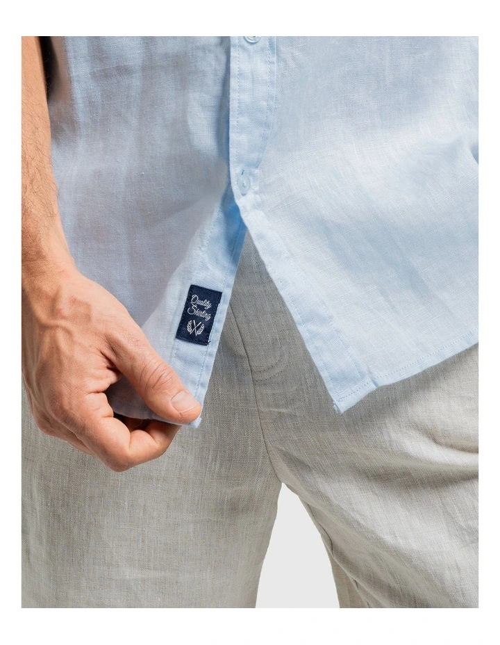 Short Sleeve Linen Shirt in Sky Blue image 4