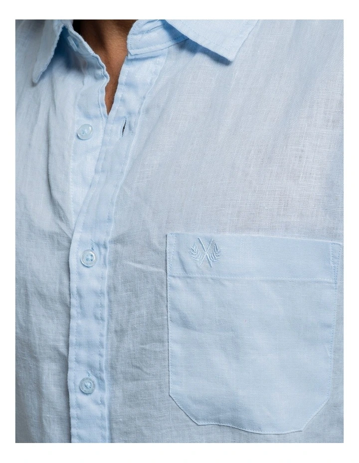 Short Sleeve Linen Shirt in Sky Blue image 5