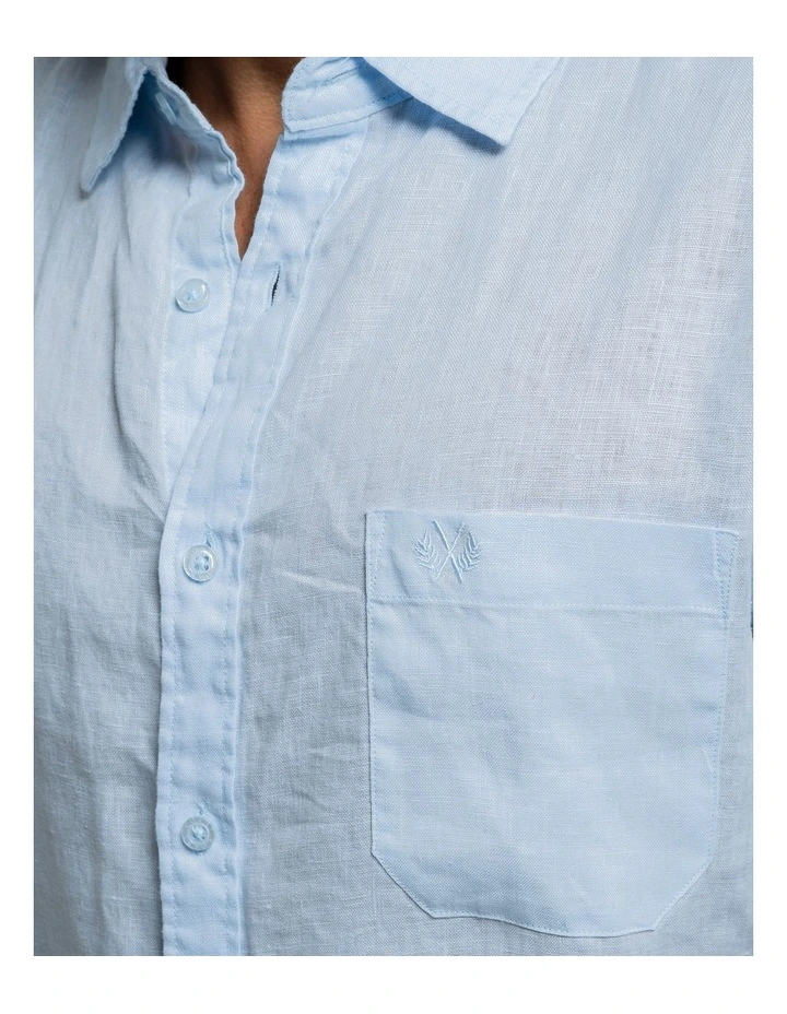 Short Sleeve Linen Shirt in Sky Blue image 5